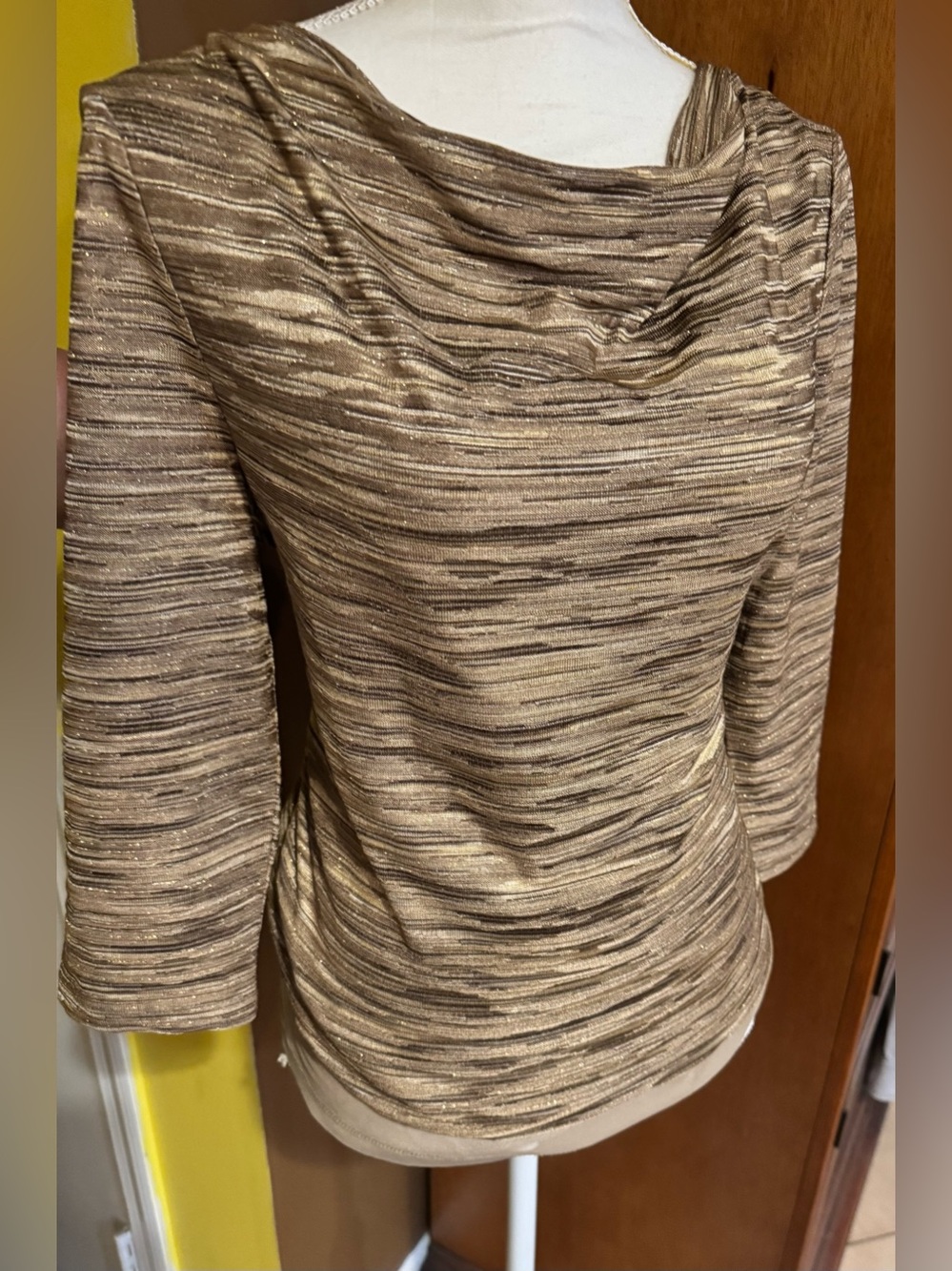 Jones New York Metallic Space-Dye Marled Knit
3/4 Sleeve Top Size Large L Beige
